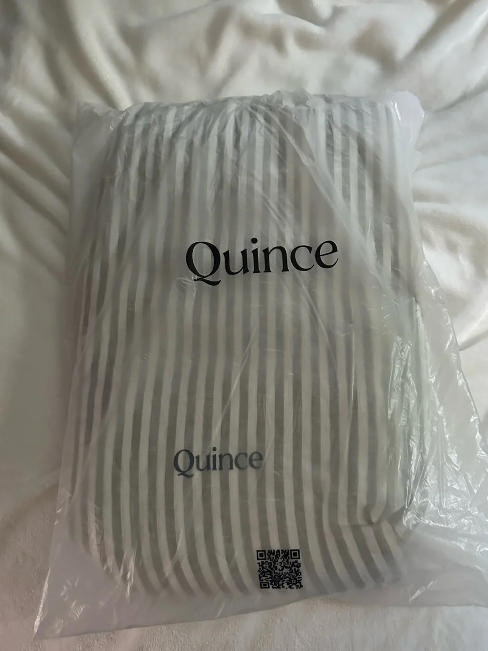Quince European Linen Duvet Cover- willowleaf/white stripe- king